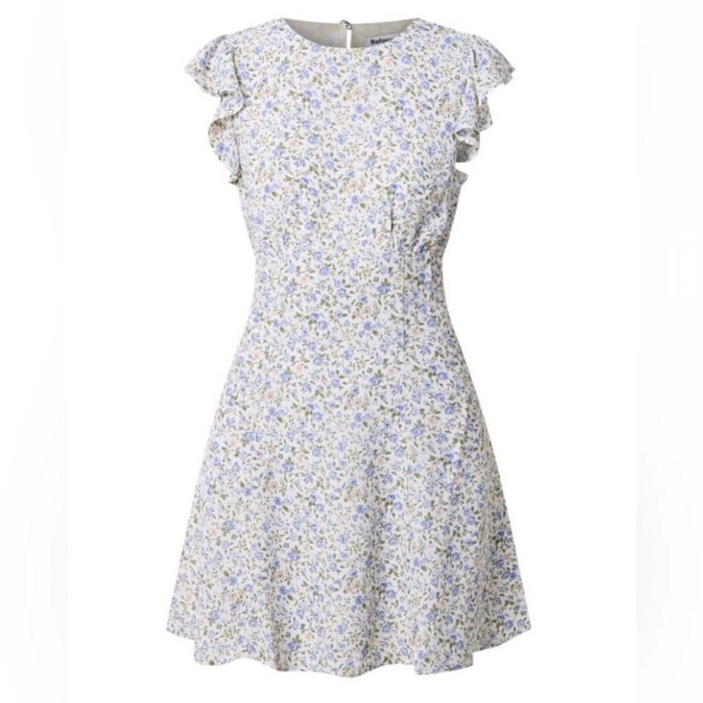 NWT Reformation Blue Floral Flutter Sleeve Backless Mini Dress Size 12